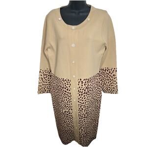 NWT Lily and Taylor Tan Spotted Dress Decorative Buttons Women’s Size Large